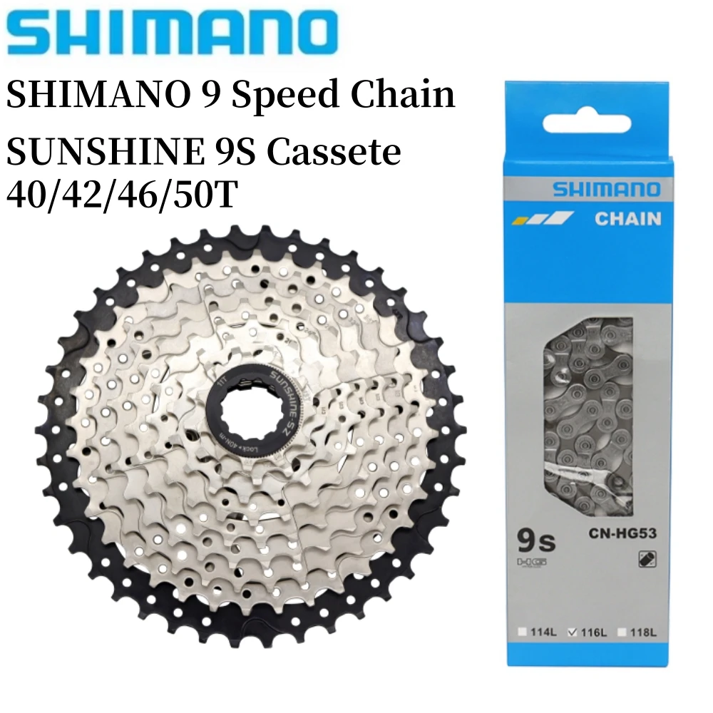 SHIMANO 9 Speed Bicycle Chain CN HG53 Mountain Bike Chain and SUNSHINE 9S Cassette 40T 42T 46 50T Freewheel MTB 9 Speed Kits