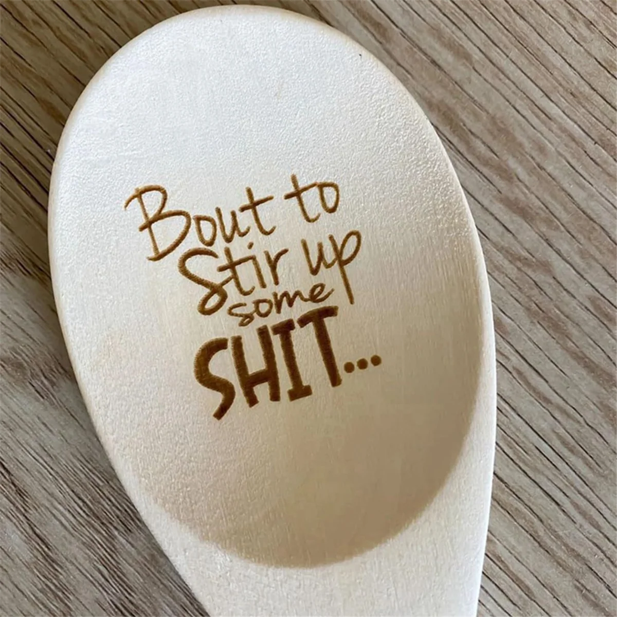 3x Christmas Gift Funny Spoons,Bout to Stir Up Some Shit Engraved Funny Wooden Spoon,Unique Wooden Creative Spoon