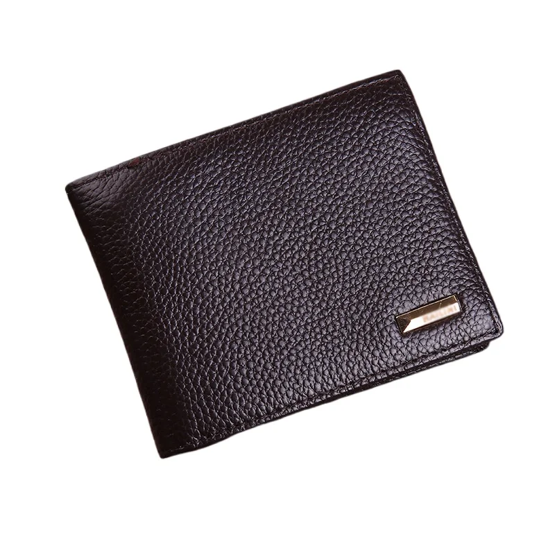 

High-end Genuine Leather Short Men's Wallet with Lychee Pattern, Casual Style, Made of Top-grain Cowhide