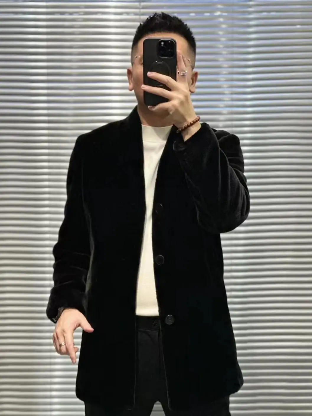 

Autumn Winter Men's V-ne Gold D Fce Casual Faion High Quali Trendy Outerwear Youthful Sle Stand Fit Long Sve