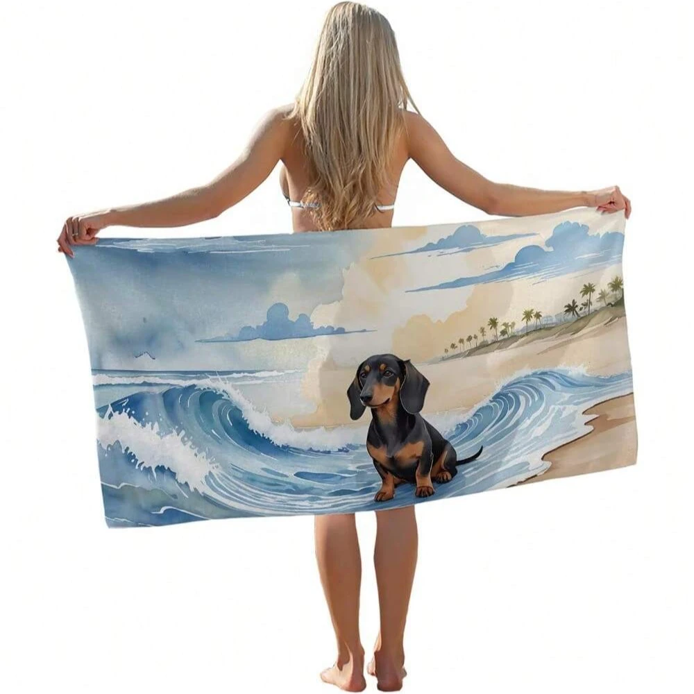 Dachshund Beach Towel,Weiner Dog Pool Towels,Watercolor Coastal Dachshund Sand Towel Large Bath Towels Gifts For Dachshund Lover