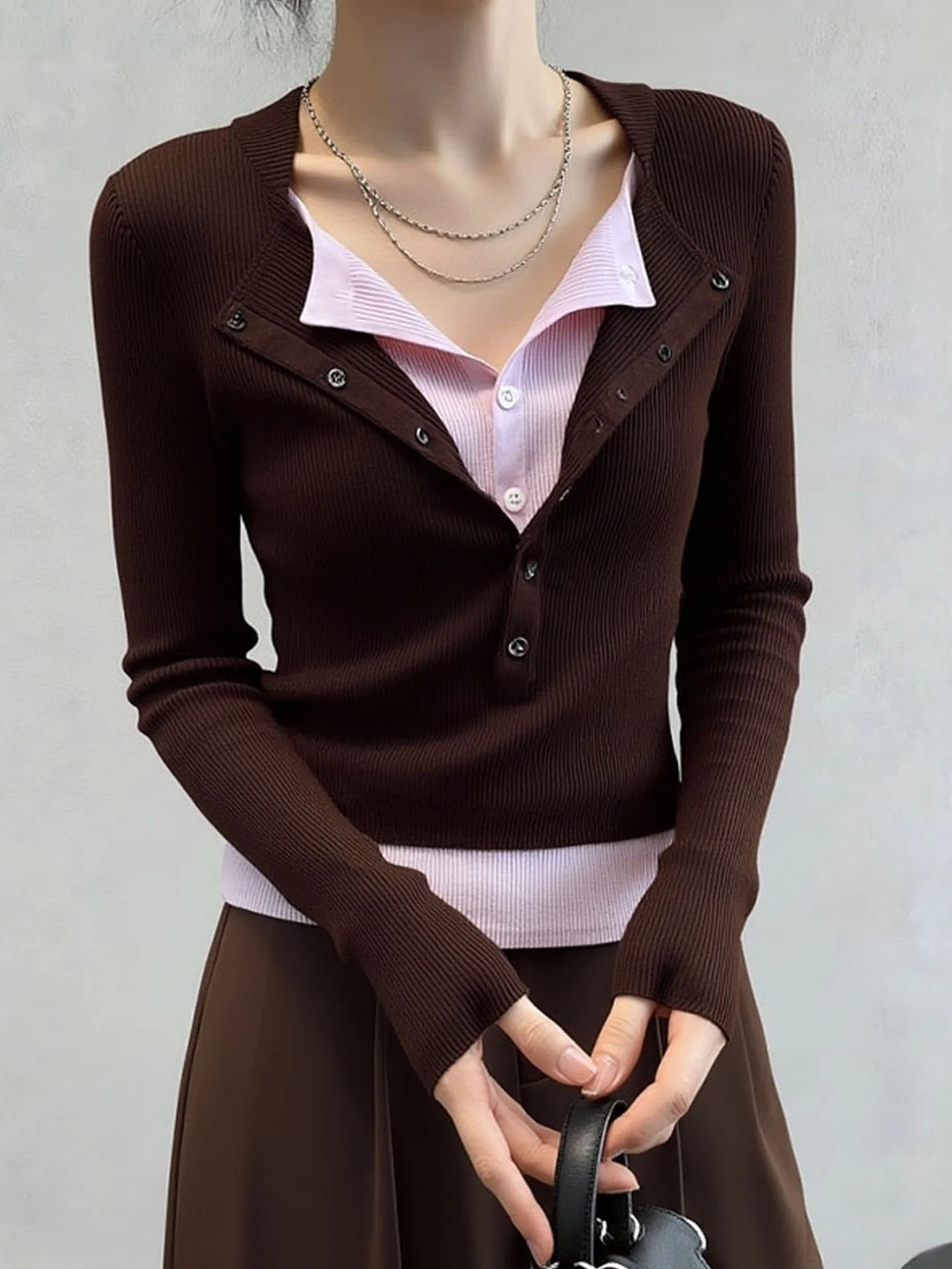 Kleur Blo Long Sve Gebreide Top Winter Inner Wear Base irt Koreaanse Sle Faionable Age Reducing Top POETRY LIN