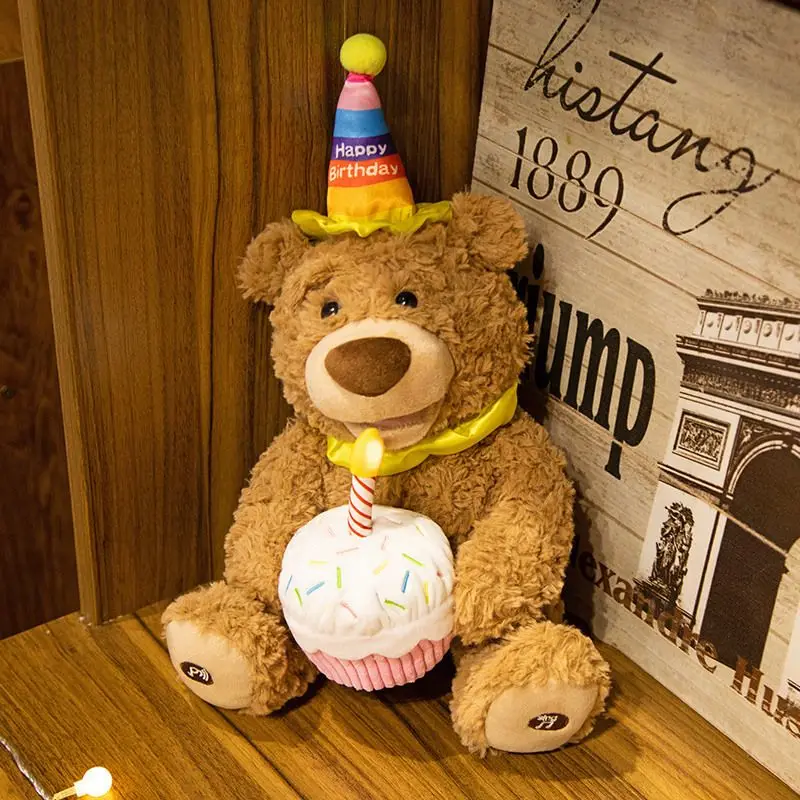 Happy Birthday Teddy Bear Stuffed Electric Plush Toy Birthday Singing Bear