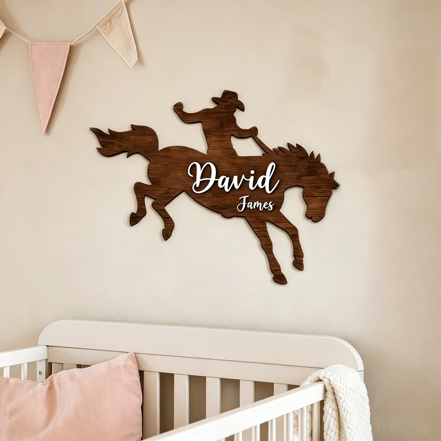1pc Personalized Wooden Name Logo, Customized Name, Wooden Cowboy Horse, Retro Style Home Decoration for Rural Western Farmhouse