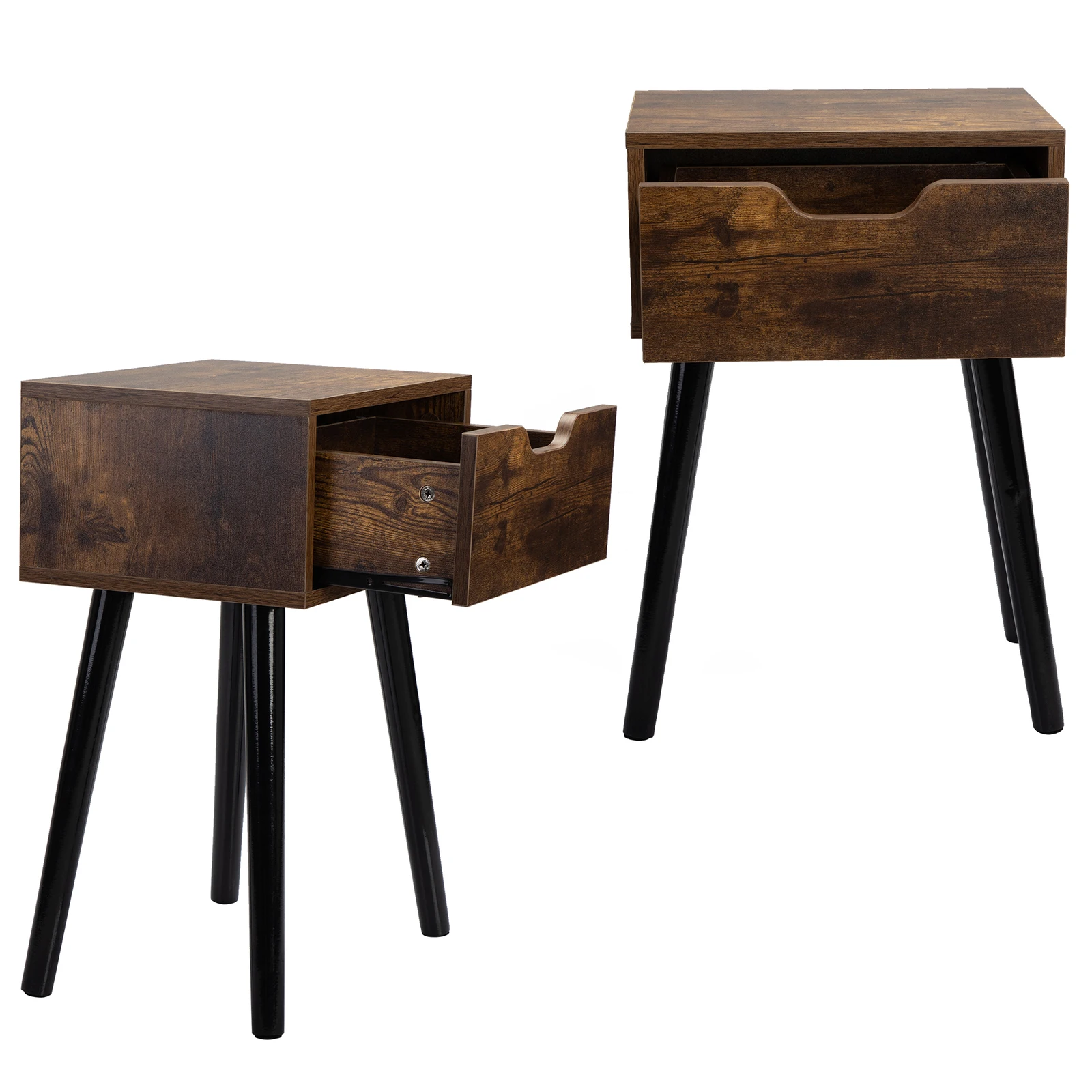 Mid Century Wood Side Table, End Table with 1 Storage Drawer, Nightstand for Bedroom Living Room