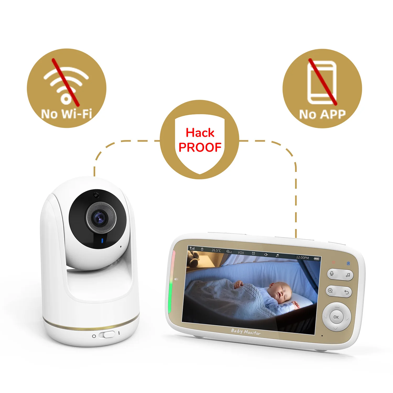 5Inch IPS Screen 720P Wireless PTZ Intercom Baby Monitor Temperature Monitoring Lullaby Nanny Cam VOX 3x Zoom Babysitter