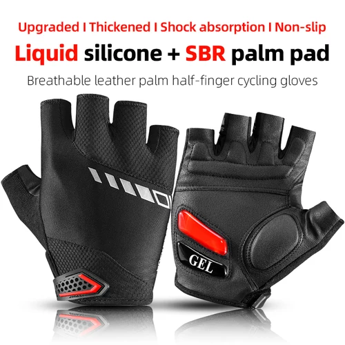 Imagen 2 del producto ROCKBROS MTB guantes de bicicleta de carretera Primavera Verano antideslizantes a prueba de golpes guantes de bicicleta SBR GEL Pad medio dedo guantes de ciclismo para hombres