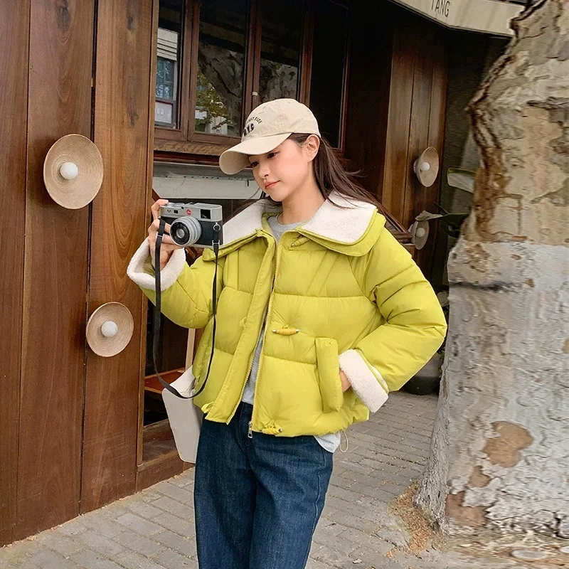 2025 Women Loose Cotton-padded Jacket Sweet Thicken Button up Warm Coat Winter Long Sleeves Casual Parkas Autumn Outerwear