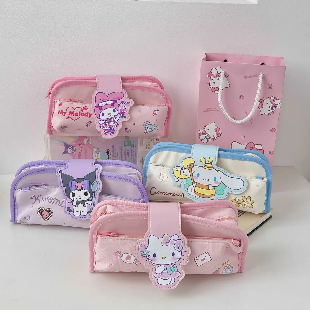 

Kawaii Hello Kitty My Melody Kuromi Cartoon Canvas Pen Bag Anime Sanrio Girly Heart Large Capacity Stationery Box Girls Gift