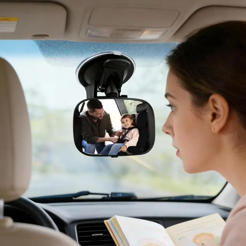 Adjustable Car Rearview Mirror Wide View Safety Mirror For Windshield Infant Car Seats Clear Reflection 360-Degree Rotatable
