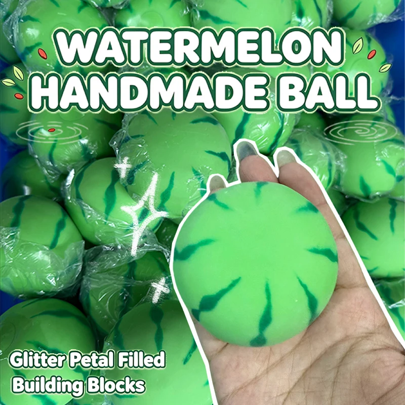 Watermelon Crunchy Squishy Moldable Squeeze Toy Round Blocks Filled Stress Relief Fidget Toy ASMR Sensory Decompression Gifts