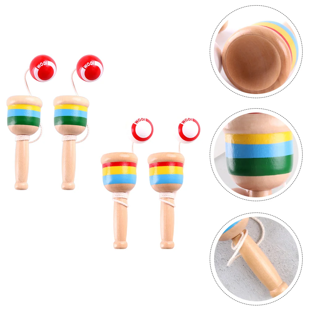 4 ชิ้นถ้วย Kendama ของเล่นเด็กสร้างสรรค์ปริศนาของเล่นไม้การประสานมือและตาของเล่น kendama ถ้วยของเล่นถ้วยและเกมบอล