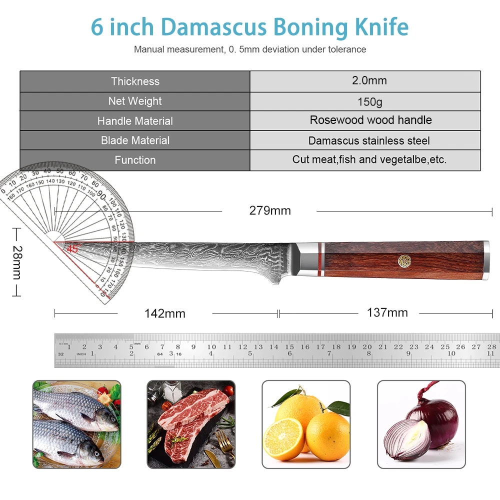 XITUO 6 Inch Boning Knife 67 Layer VG10 Damascus Steel Fish Salmon Knife Kitchen Chef's Knives Slicing Filleting Cooking Knives