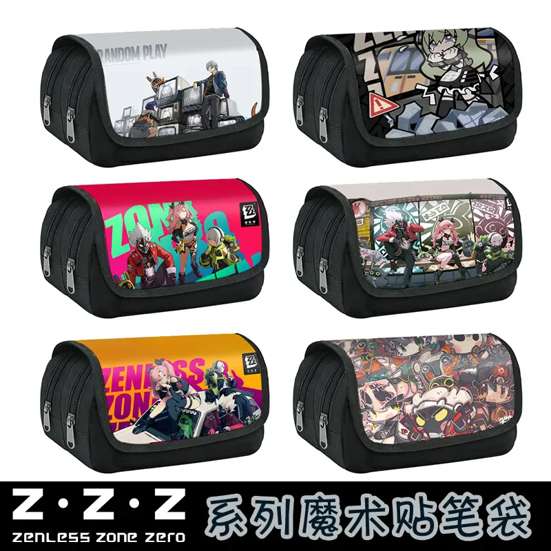 Anime Zenless Zone Zero Ellen Joe Nicole Cosplay Cartoon Canvas High-capacity Student Flip Pen Bag Pencil Case Stationery