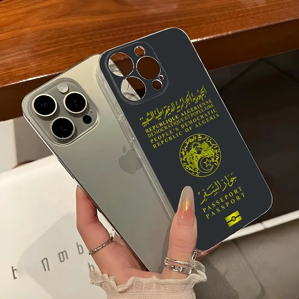 Algeria Russia Passport Phone Case for iphone 14Pro 15 11 12 14 Pro Max Mini 6 6s 7 8 Plus X XR XS SE2020 Transparent Cover