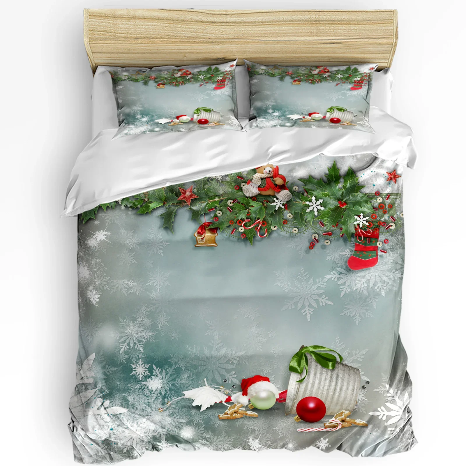 غرفة عيد الميلاد شجرة عيد الميلاد الموقد 3 قطعة طقم سرير لغرفة النوم سرير مزدوج المنسوجات المنزلية غطاء لحاف غطاء لحاف المخدة