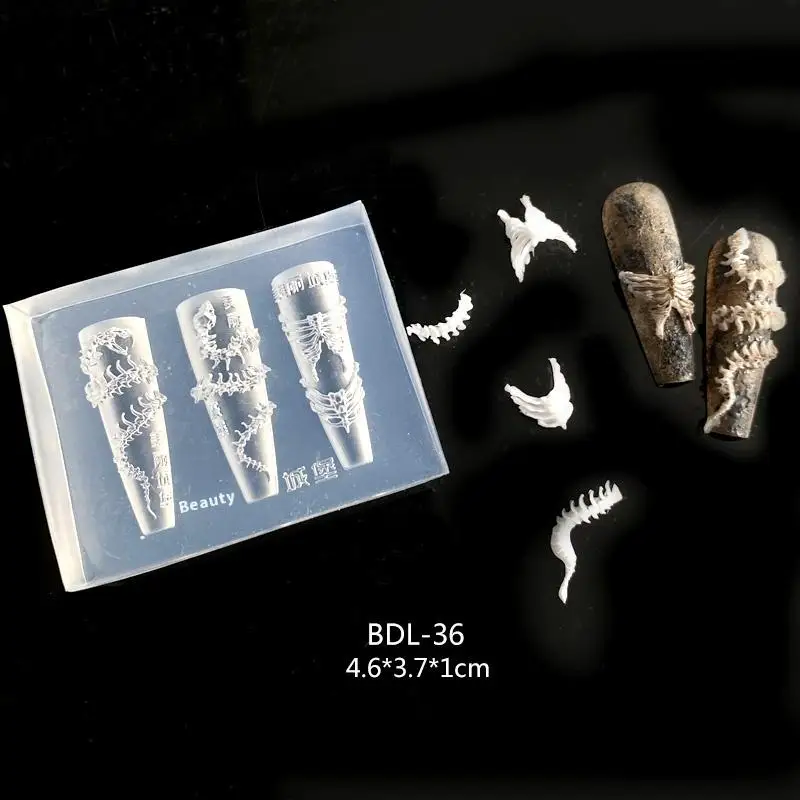 1Pc 3D Snake Bone Mold Nail Art Decoration Accessories DIY Design Silicone Decorative Nail Art Templates Nails Mold