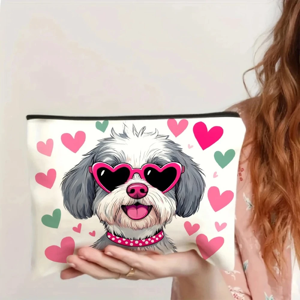 A Cute Cartoon Dog Patterned Cosmetic Bag - A Lovely Multifunctional Zip Bag, Jewelry Storage Bag