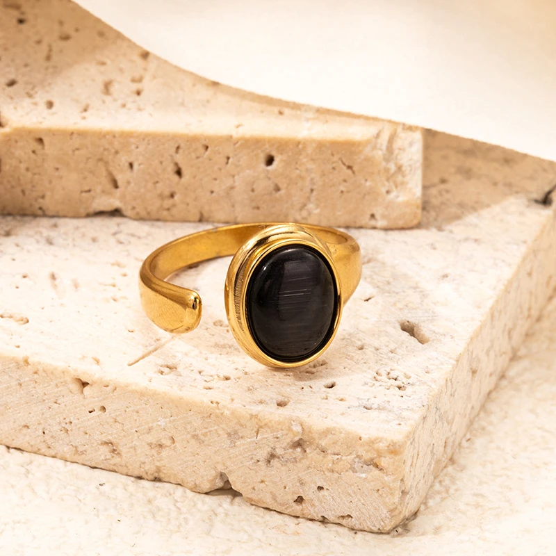 ENSHIR 316L الفولاذ المقاوم للصدأ حجر ملون حلقة مستديرة للنساء الرجال تصميم بسيط متخصص مجوهرات هدايا بالجملة