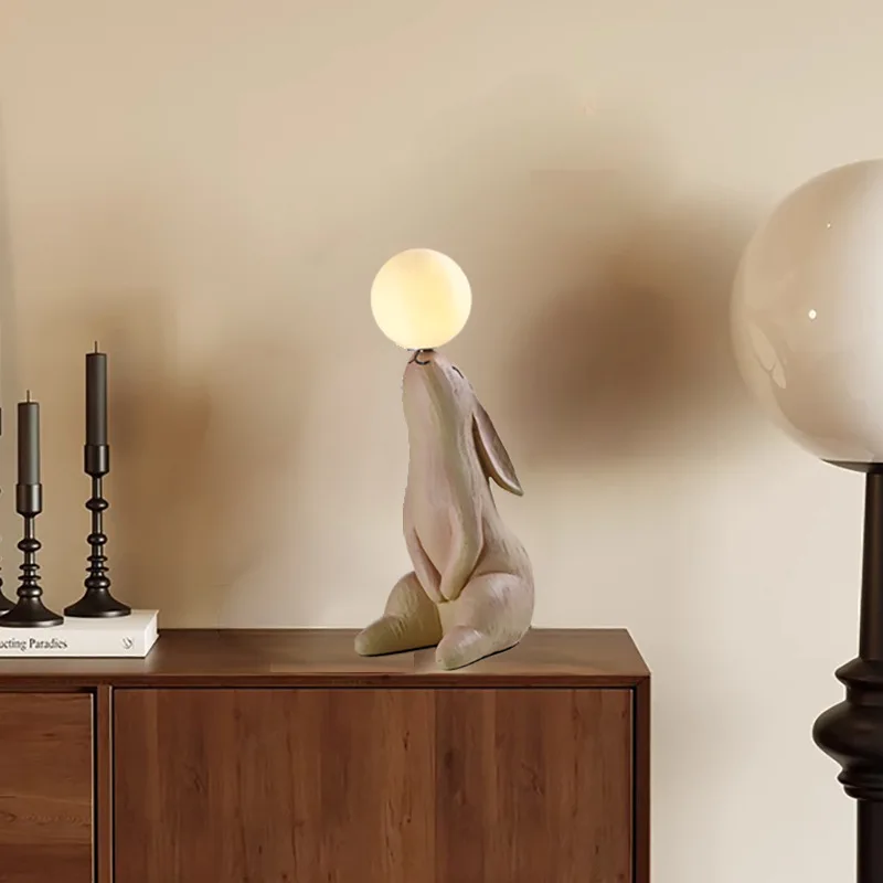 الراتنج الطبيعي أرنب لمبة مكتب لغرفة المعيشة ديكور المنزل مع G9 الاكريليك الكرة عاكس الضوء الإبداعية عنبر الشهير الجدول مصباح