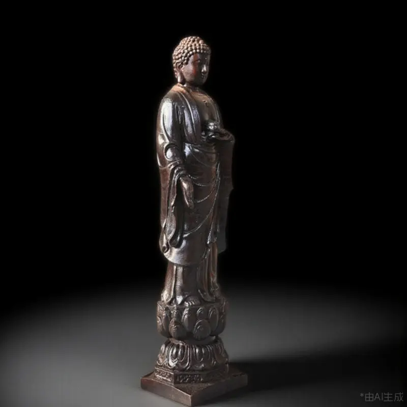 Statue de Bouddha en bois sur lotus, décoration de bureau rétro, sculpture en bois exquise, décoration de la maison, cadeau bouddhiste