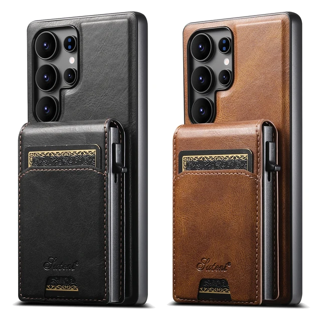 SUTENI Magnetyczne Bezprzewodowe Etui do Telefonu z Luksusowej Skóry PU z Przegródką na Karty i Portfelem na Karty do Samsunga S26Ultra S25Plus S24 S23