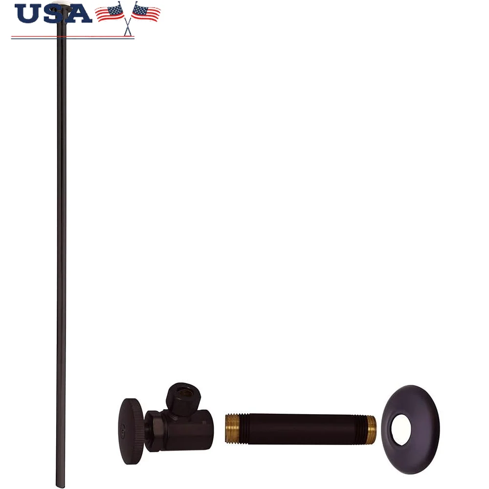 Toilet Supply Line Kit Flat Head Rigid Valve 1/2 IPS 3/8 OD Angle Stop Brass Compression Connector