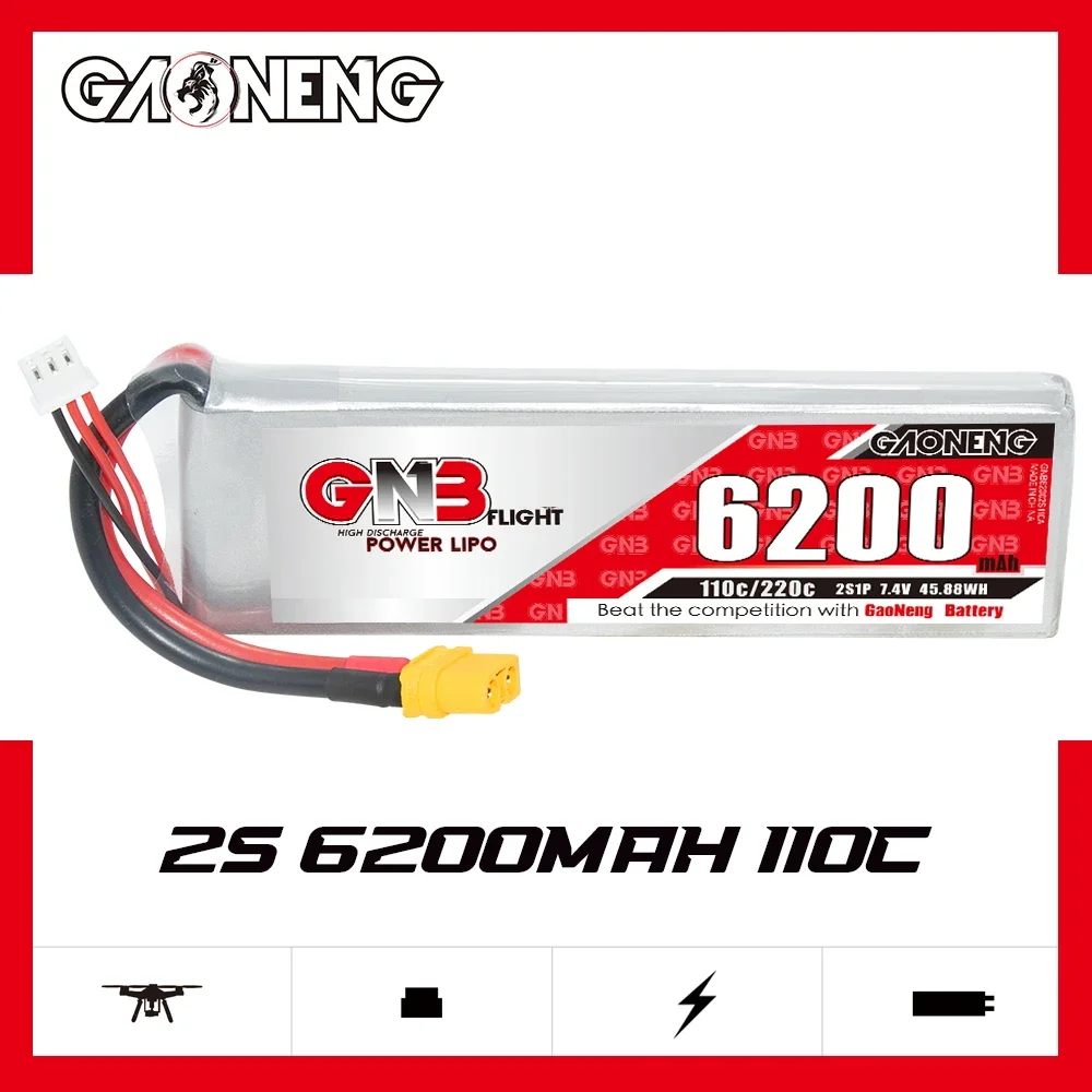 

Аккумулятор GAONENG GNB 6200 мАч 2S 110C 220C 7,4 В XT60 LiPo 1/10 и масштаб радиоуправляемые модели хобби электрические радиоуправляемые устройства туристический автомобиль