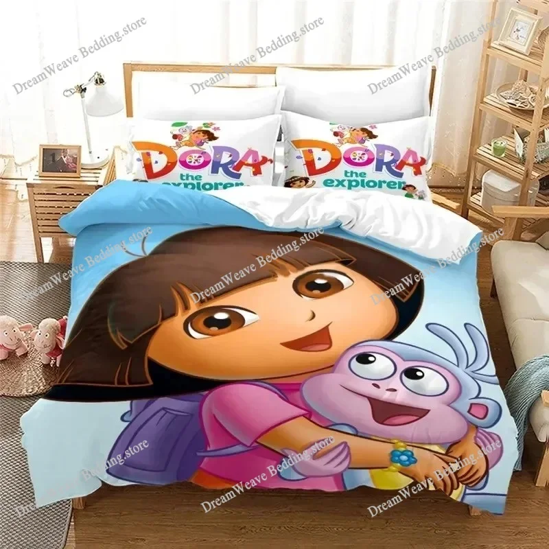 3D Print D-dora Cartoon Explorer Bedding Set Double Twin King Duvet Cover Comforter Pillowcase Boys Girls Adults Bedroom