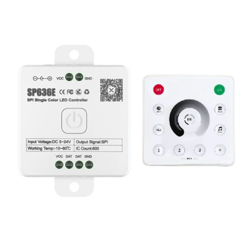 

AAAEL-And-SP636E Монохромный контроллер SPI DC5-24V с пультом дистанционного управления And-RC1 Поддержка сенсорного пульта дистанционного управления 2,4G