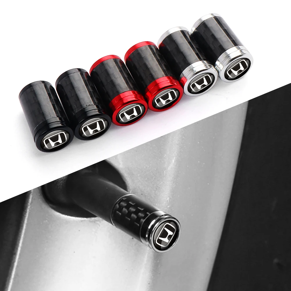 4 Uds. Tapas de válvula de aire de neumático de rueda de coche con logotipo de fibra de carbono cubierta de vástago para Honda Civic Accord Hrv Jazz City CR-Z Element Insight MDX