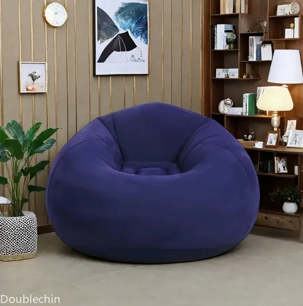 Single Flocked Inflatable Lazy Sofa, Foldable Bean Bag Ball Shaped Inflatable Chair for Indoor Outdoor Leisure Use image 3