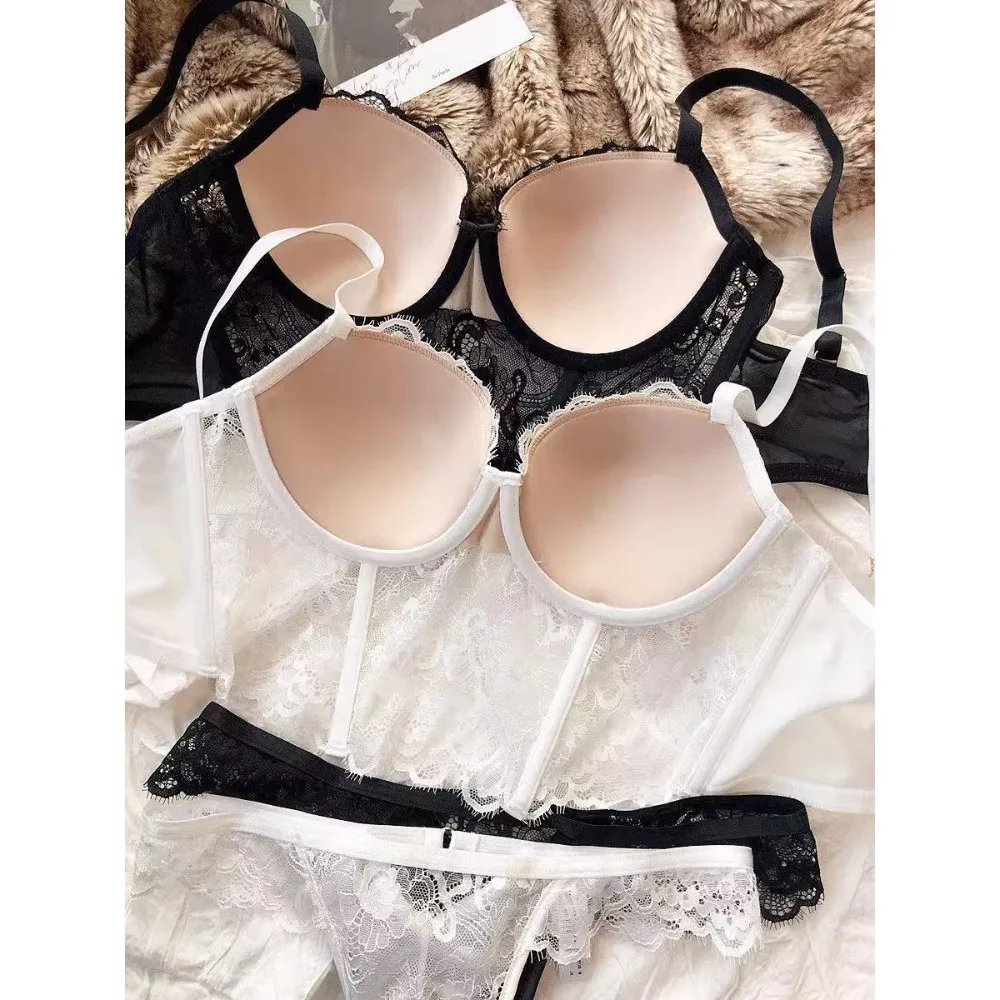 Sexy French Lace Fishbone Bra Soft Underwire 3/4 Cup Push Up Anti‑Sagging Breast Lingerie Side Fat Reduction Women Underwear