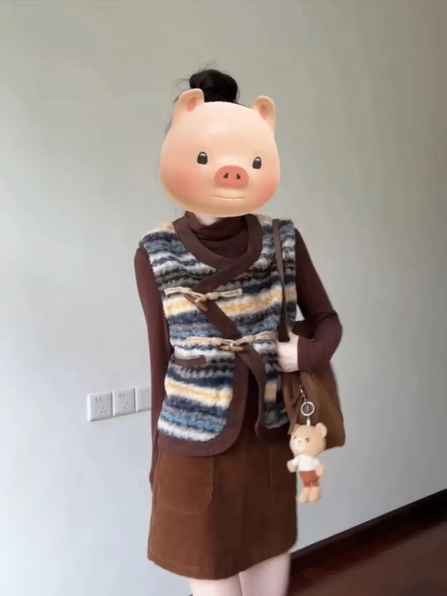 Rétro coréen Sle femmes gilet haut superposition Faion vêtements d'extérieur rayé couleur Blo polyvalent automne hiver petite taille manteau