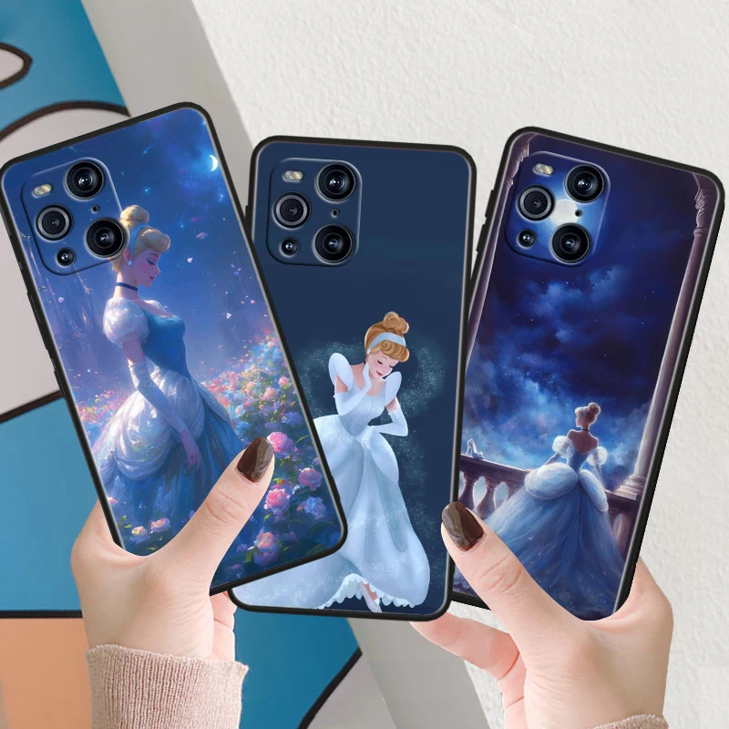 Disney Beautiful Cinderella Black Phone Case For OPPO Find X2 X3 X5 Reno 5 6 7 8 10 11 Lite Neo Pro Plus 4G 5G Shell Cover Capa