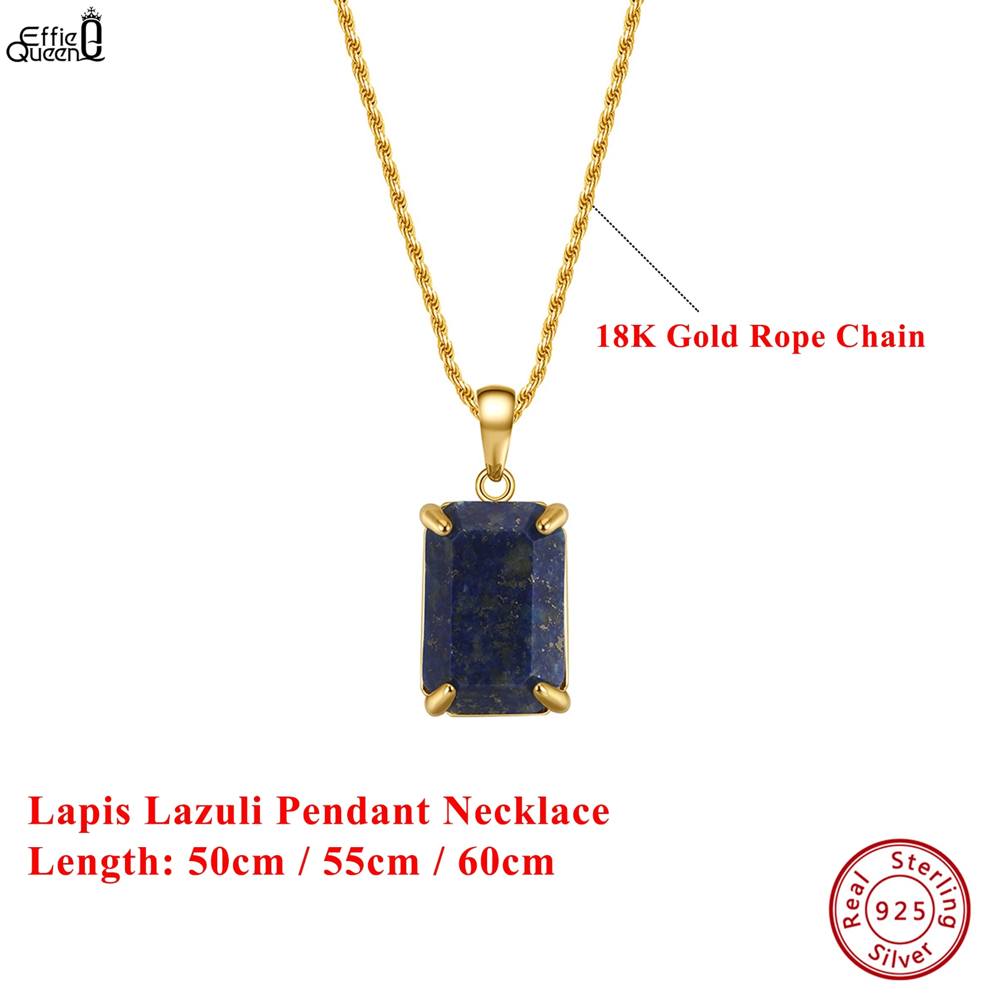 

Effie Queen, 100% стерлинговое серебро 925 пробы, золото 18 карат, квадратное ожерелье с подвеской из лазурита, подарок для банкета, вечеринки, трендовое ожерелье 2025, NMN15