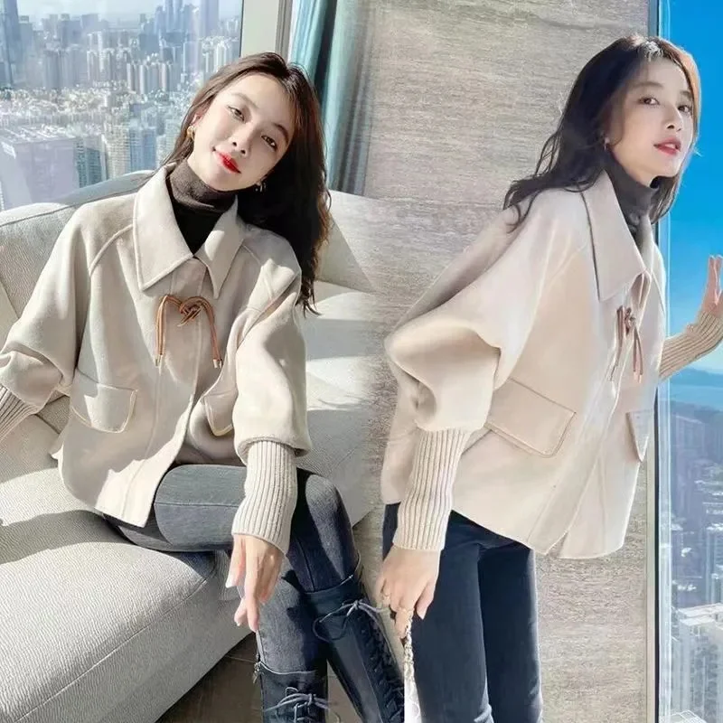 Woolen Coat Women 2023 Autumn and Winter New Korean Version Fashion Loose Versatile Short Woolen Coat Trend Solid Color Commuter