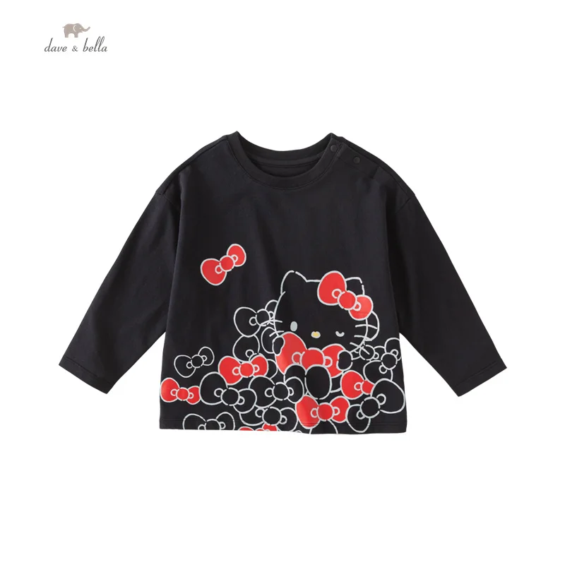 Hello Kitty Co Branded Dave Bella 2023 New Autumn Girl's Baby T-Shirt Children Top Cotton Casual Cartoon Outdoor Sport DB3235774