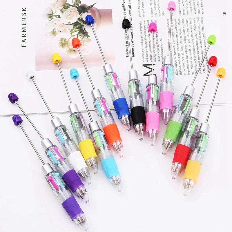 24Pcs Multi-Color Beaded Pens 4-In-1 Colorful Beaded Pens Retractable Ballpoint Pens DIY Making Kit For Office Easy Install