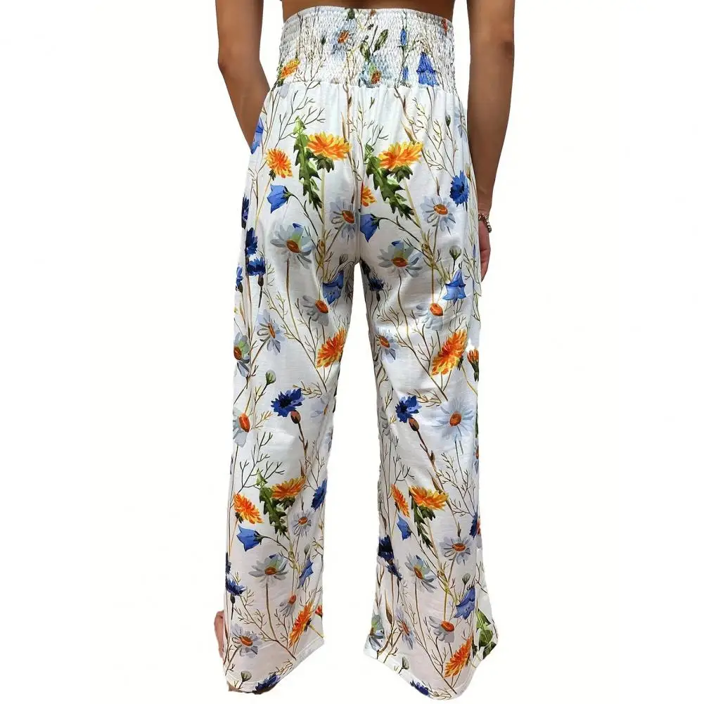 

Women Versatile Printed Trousers Flower Leaf Printed Women's Casual Pants Elastic High Waist Wide Leg Trousers with for A