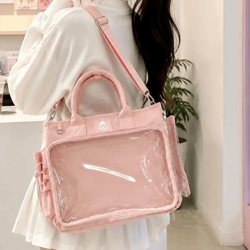 Square Shape Female Transparent Backpack Large Capacity Adjustable Strap Multifunctional Shoulder Bag Lightweight Versatile