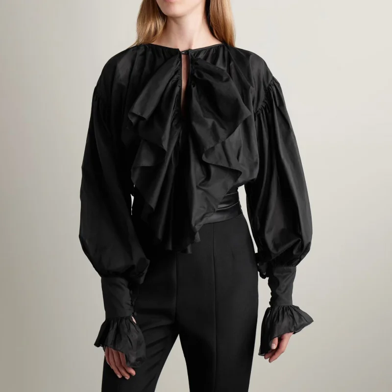 

Осенняя новая женская рубашка с v-образным вырезом и шнуровкой, рюшами и длинными рукавами, y2k, высококачественная модная повседневная рубашка в дворцовом стиле