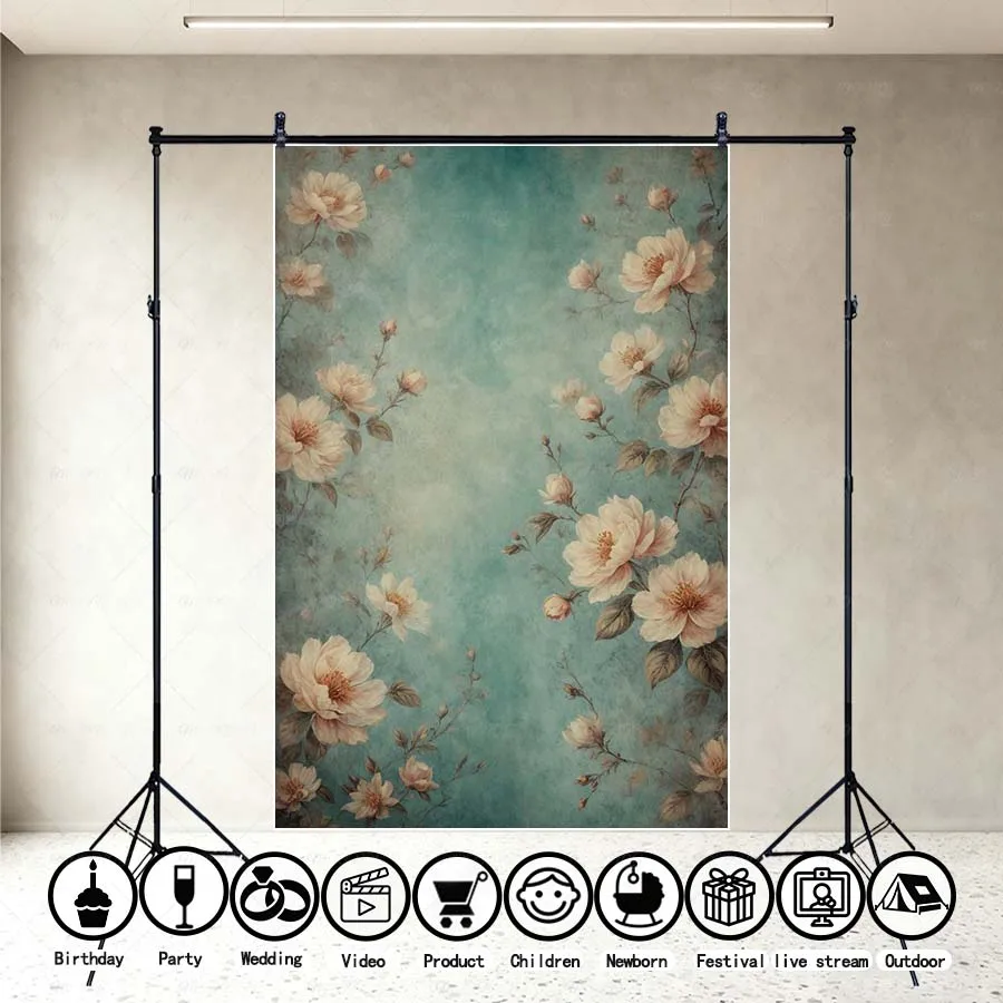 

MOON.QG Floral Retro Backgrounds For Photographs Pink Blossoms Textured Floral Backdrop Decor Photo Studio Accessories Poster