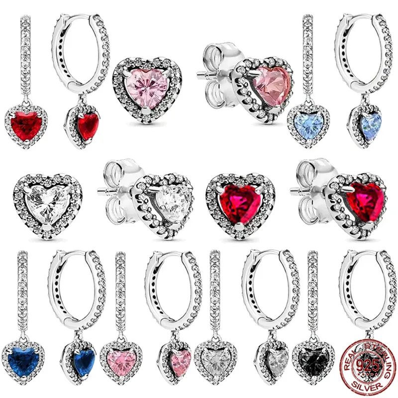 Hot selling New Heart-shaped Series 925 Sterling silver Exquisite Shiny Heart-shaped Earrings Luxury Charm Earrings DIY Jewelry