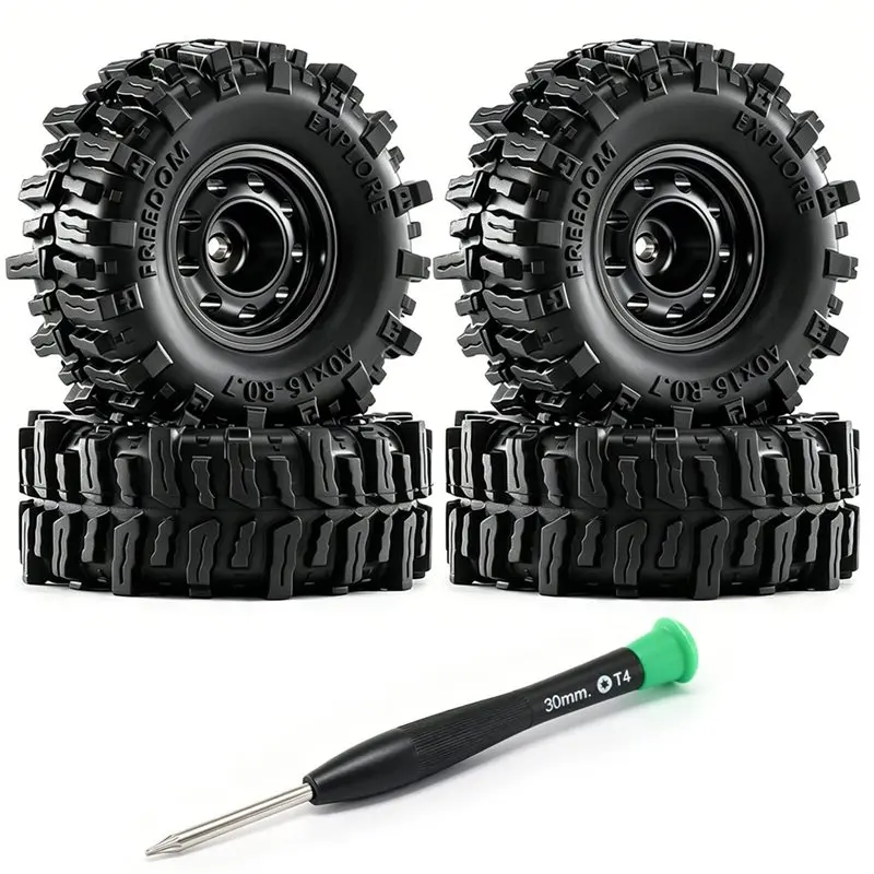 CYGJ-For 1/30 Axial SCX30 For Wrangler K10 Ford Bronco M RC Rock Crawler Wheel Rims& Tires- 0.7 Inch Climbing Car Parts Black