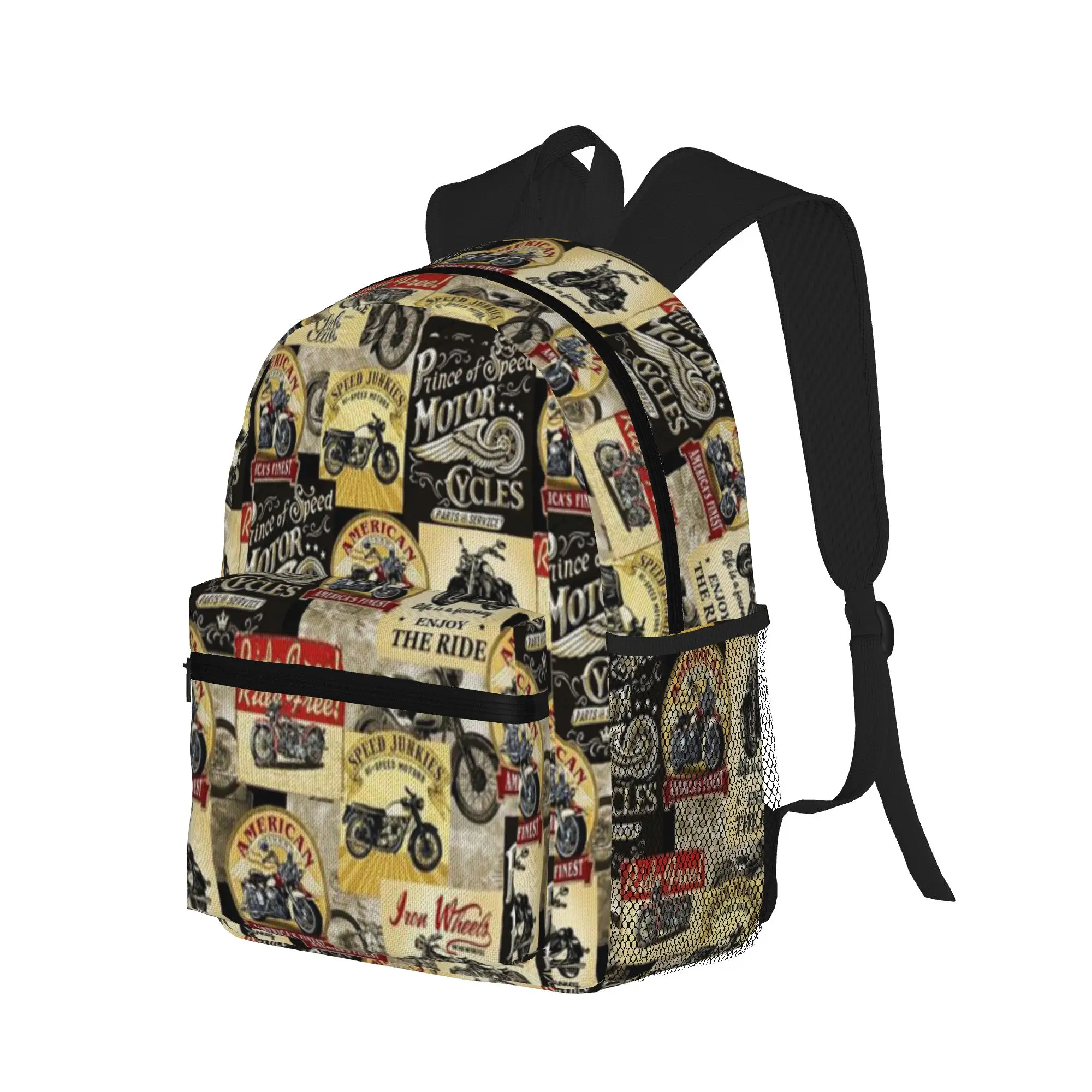 Motorcycle Fabric patterns  Casual Backpack for Students and Adults Female bags
