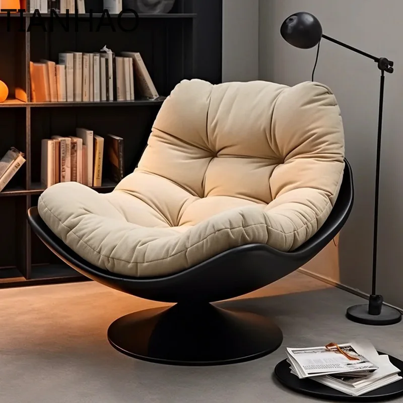 Modern Minimalist Eggshell Lazy Sofa Bedroom Balcony Single Person Rotating Sofa Chair Fabric Reclining Leisure Chair Deck Chair