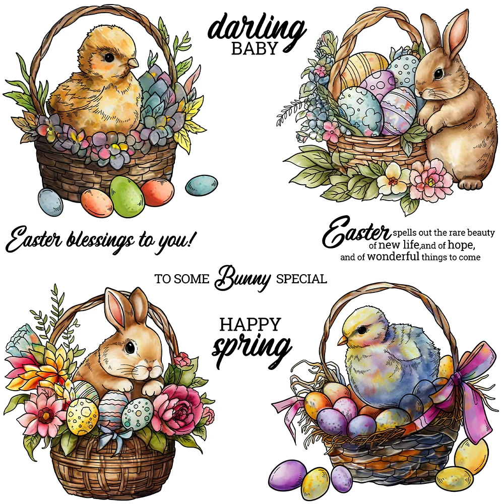 

Mangocraft Easter Rabbits Chicken Colorful Eggs Cutting Dies Clear Stamp DIY Scrapbooking Metal Dies Silicone Stamps For Cards
