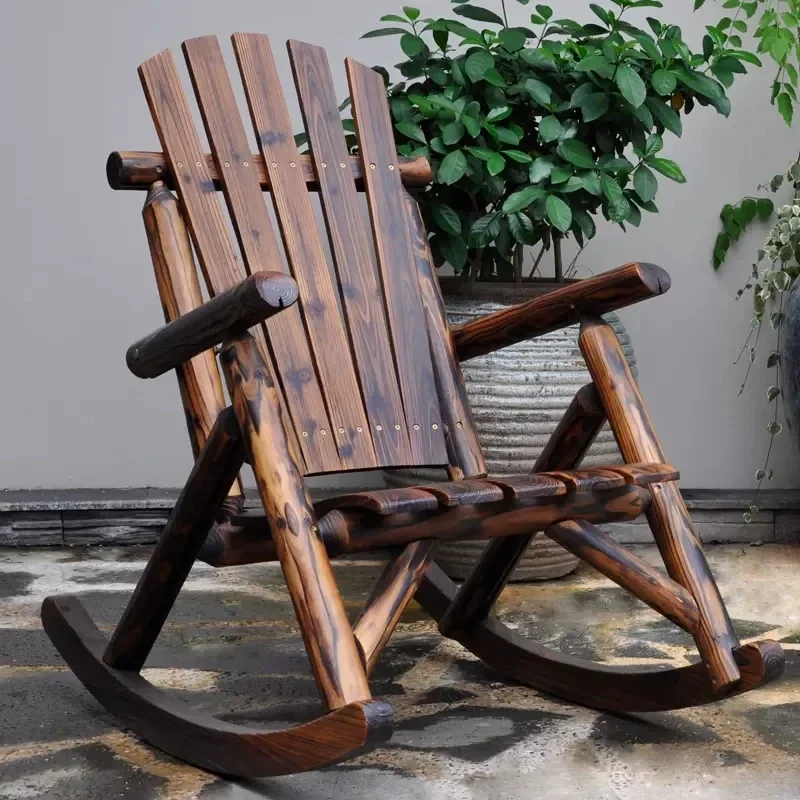 Outdoor Furniture Wooden Rocking Chair Rustic American Country Style Antique Vintage Adult Large Garden Rocker Armchair Rocker