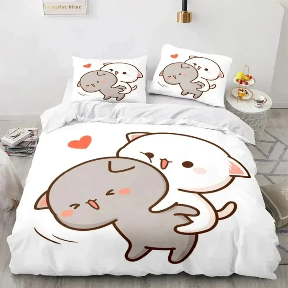 3D Cartoon Lovely Peach Cat Printed Bed Set Duvet Cover Pillowcase Bedding Set Bed Linen Sheet Quilt Cover Full Queen King Size view 5